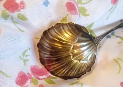 Antique Mermod Jaccard & Co Sterling Silver Shell Bonbon Spoon, Gold Wash, Rare - Thumbnail 3