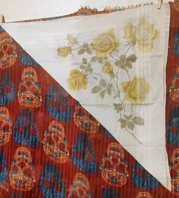 2 LG Vintage Yellow Rose Print Handkerchiefs-Made in Spain - Thumbnail 2