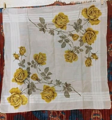2 LG Vintage Yellow Rose Print Handkerchiefs-Made in Spain - Image 1