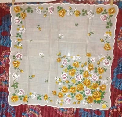 2 LG Vintage Yellow Rose Print Handkerchiefs-Made in Spain - Thumbnail 4