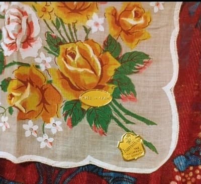 2 LG Vintage Yellow Rose Print Handkerchiefs-Made in Spain - Thumbnail 5