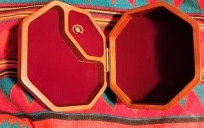 Vintage Carved Wood Music Box - Silver & Turquoise Concho Medallion - Red Velvet - Thumbnail 4