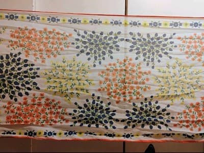 Vtg 60s Woolworth Sheer Floral Scarf Made in Japan Vibrant Mod Blue Orange 42" - Thumbnail 5