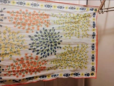 Vtg 60s Woolworth Sheer Floral Scarf Made in Japan Vibrant Mod Blue Orange 42" - Thumbnail 3