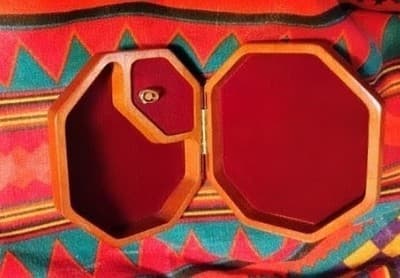 Vintage Carved Wood Music Box - Silver & Turquoise Concho Medallion - Red Velvet - Thumbnail 3