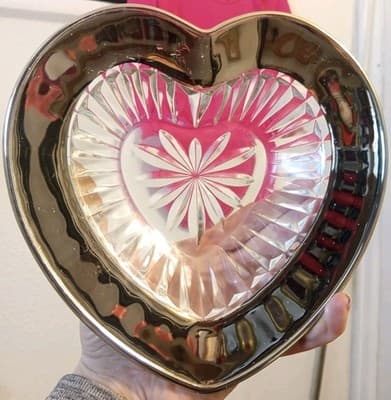 Vintage Mikasa Desire Crystal Heart Candy Dish - Silver Plated Trim 7.5" - Thumbnail 2