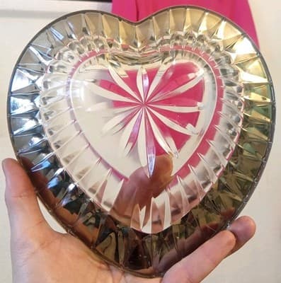 Vintage Mikasa Desire Crystal Heart Candy Dish - Silver Plated Trim 7.5" - Thumbnail 3