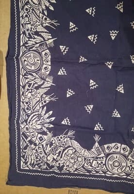 Vtg 50s Native American Print Bandana WPL 9939 Single Selvedge Fast Color Navy - Thumbnail 6