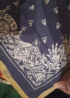Vtg 50s Native American Print Bandana WPL 9939 Single Selvedge Fast Color Navy - Thumbnail 5