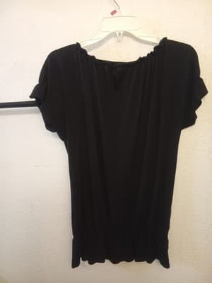 a.n.a A New Approach Black Knit Peasant Blouse Ruffle Henley Top Size Medium - Thumbnail 2