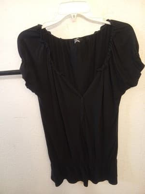 a.n.a A New Approach Black Knit Peasant Blouse Ruffle Henley Top Size Medium - Image 1