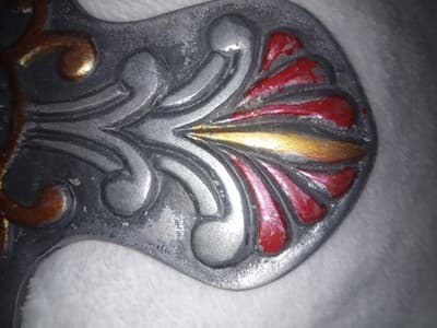 Large 17.5" Vintage Mexican Pewter Wall Cross - Hand-Painted Folk Art - Thumbnail 5