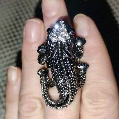 Silver Crystal Lizard Cocktail Ring Animal Statement Rhinestone Fashion - Thumbnail 2