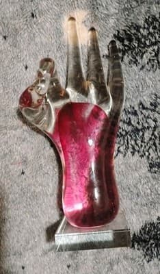 Vintage Murano Style Art Glass Hand Sculpture - Cranberry Pink Jnana Mudra 10" - Image 1