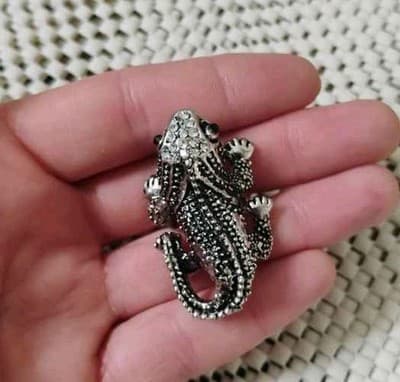 Silver Crystal Lizard Cocktail Ring Animal Statement Rhinestone Fashion - Image 1