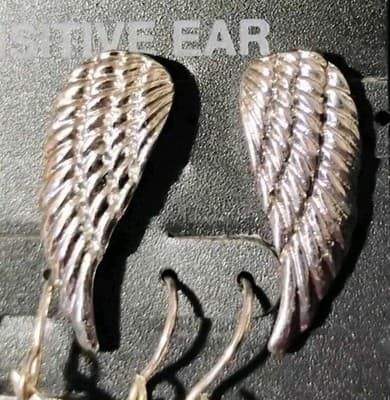 Sensitive Ear 5 Pair Set Silver Angel Wings Spiral Dangle Rhinestone Curved Drop - Thumbnail 3