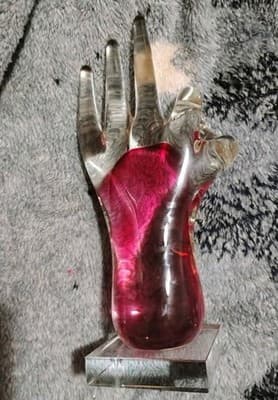 Vintage Murano Style Art Glass Hand Sculpture - Cranberry Pink Jnana Mudra 10" - Thumbnail 3