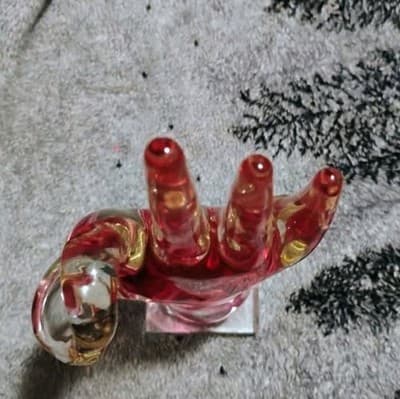 Vintage Murano Style Art Glass Hand Sculpture - Cranberry Pink Jnana Mudra 10" - Thumbnail 5