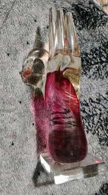 Vintage Murano Style Art Glass Hand Sculpture - Cranberry Pink Jnana Mudra 10" - Thumbnail 2