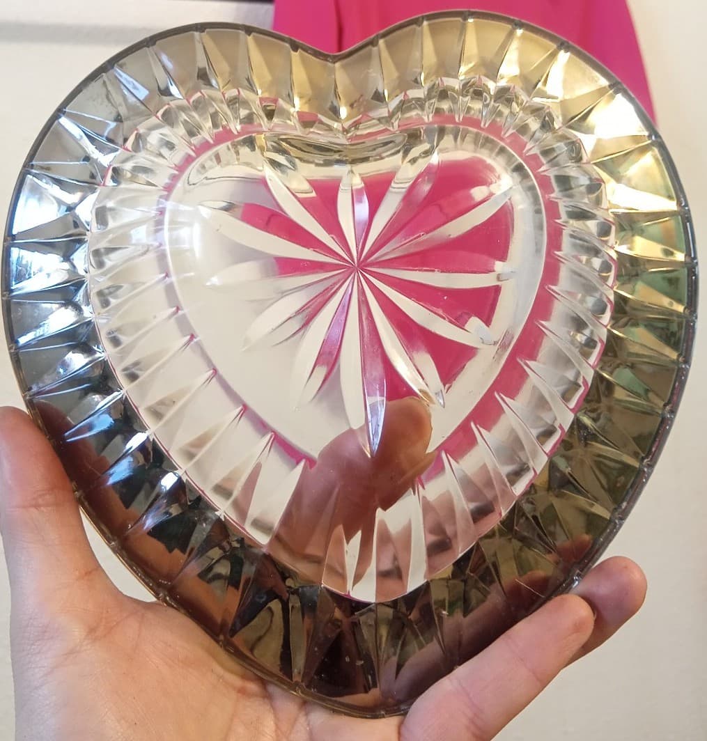 Vintage Mikasa Desire Crystal Heart Candy Dish - Silver Plated Trim 7.5" - Thumbnail 3