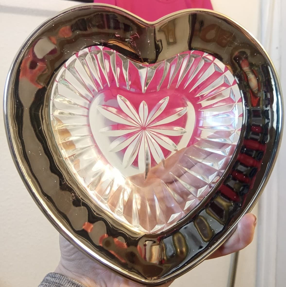 Vintage Mikasa Desire Crystal Heart Candy Dish - Silver Plated Trim 7.5" - Thumbnail 2