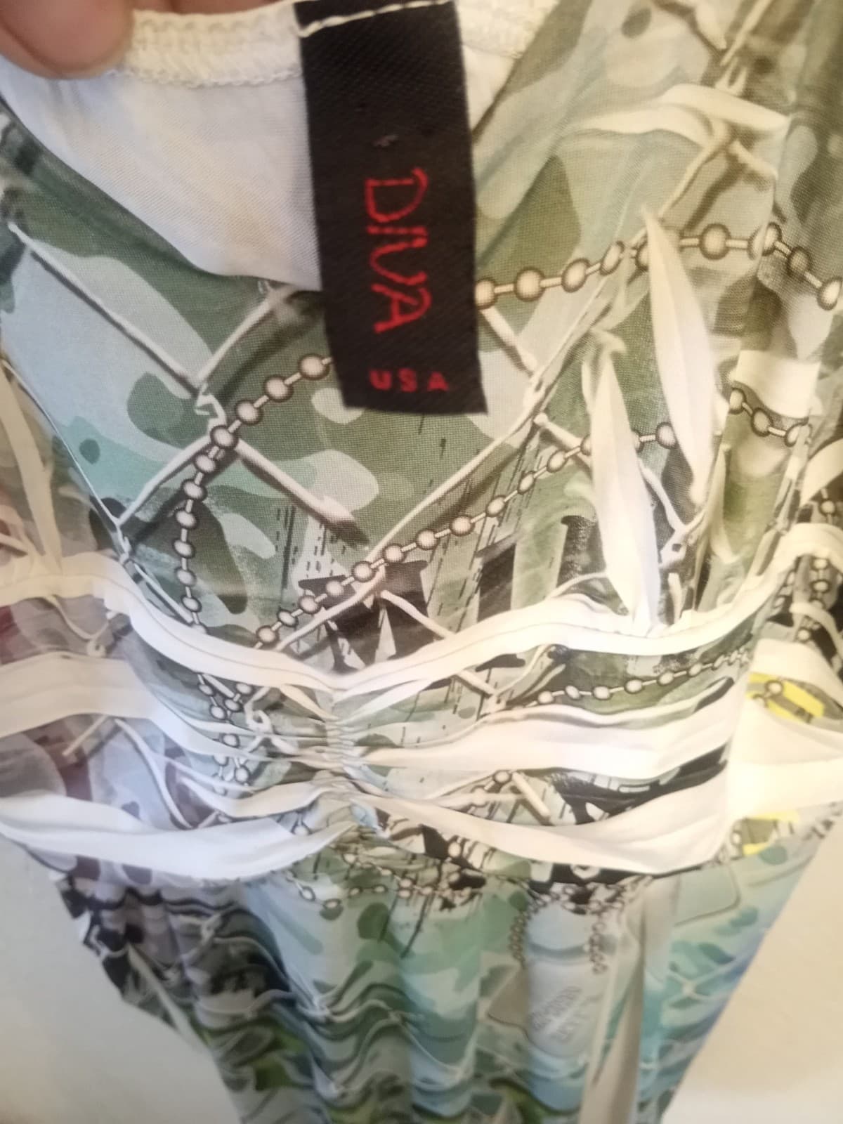 Diva USA Y2K Grunge Camo Tank Top - Chain Link & Dog Tag Print - Size S - Thumbnail 3