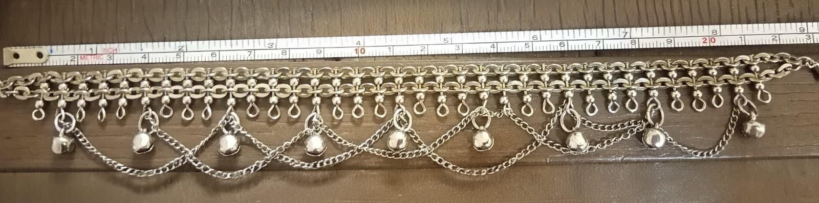 Vtg. Bohemian Tribal Bell Anklet – Layered Silver-Tone Chains – 9" + 1.25" Ext. - Thumbnail 4