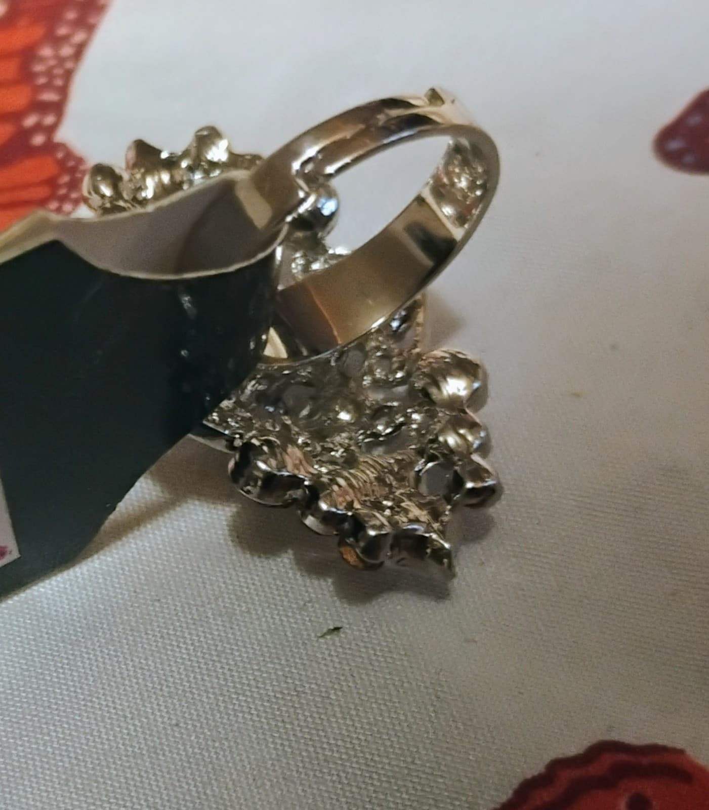 Silver-toned adjustable ring with orange glass rhinestones - Thumbnail 6