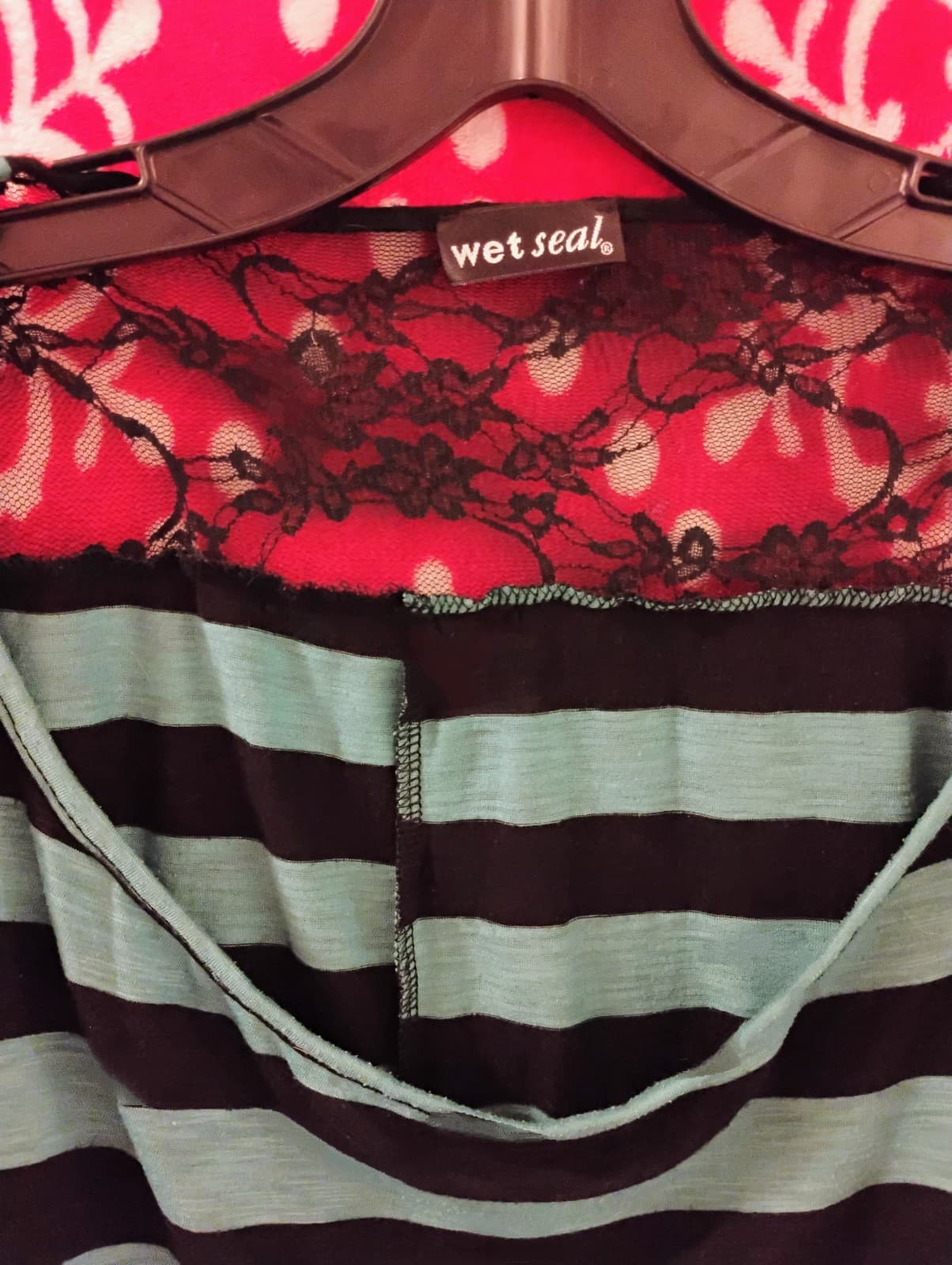 Wet Seal black and teal with Lacey shoulder top - Thumbnail 3