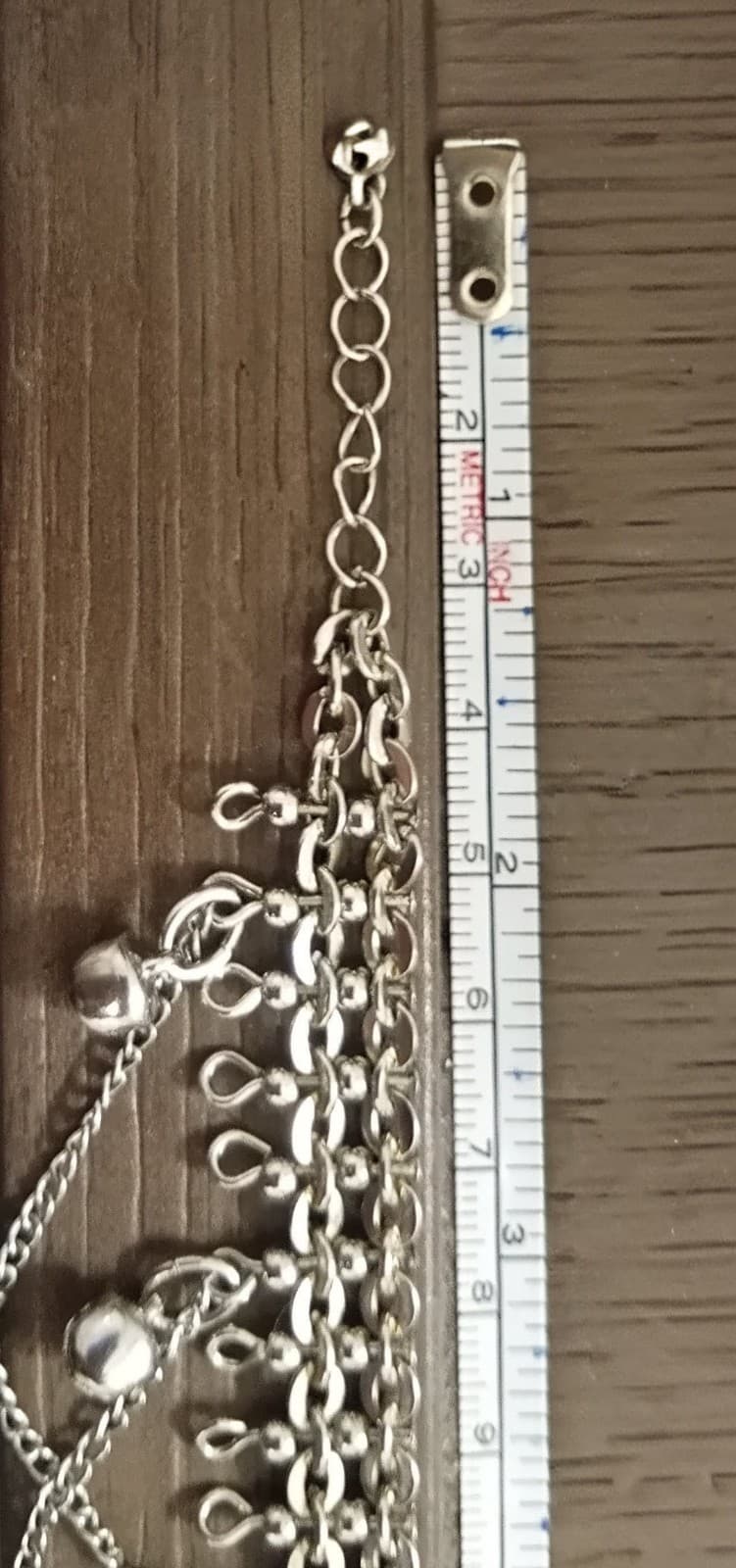 Vtg. Bohemian Tribal Bell Anklet – Layered Silver-Tone Chains – 9" + 1.25" Ext. - Thumbnail 5