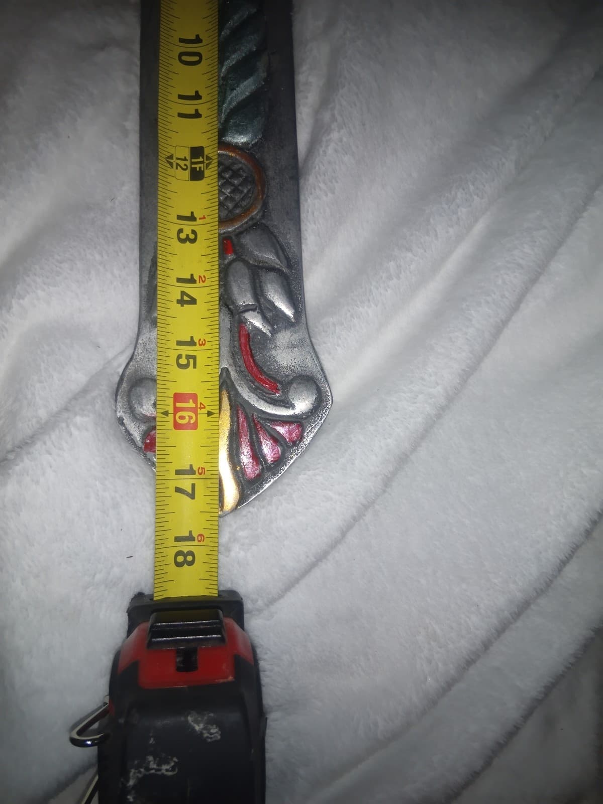 Large 17.5" Vintage Mexican Pewter Wall Cross - Hand-Painted Folk Art - Thumbnail 10