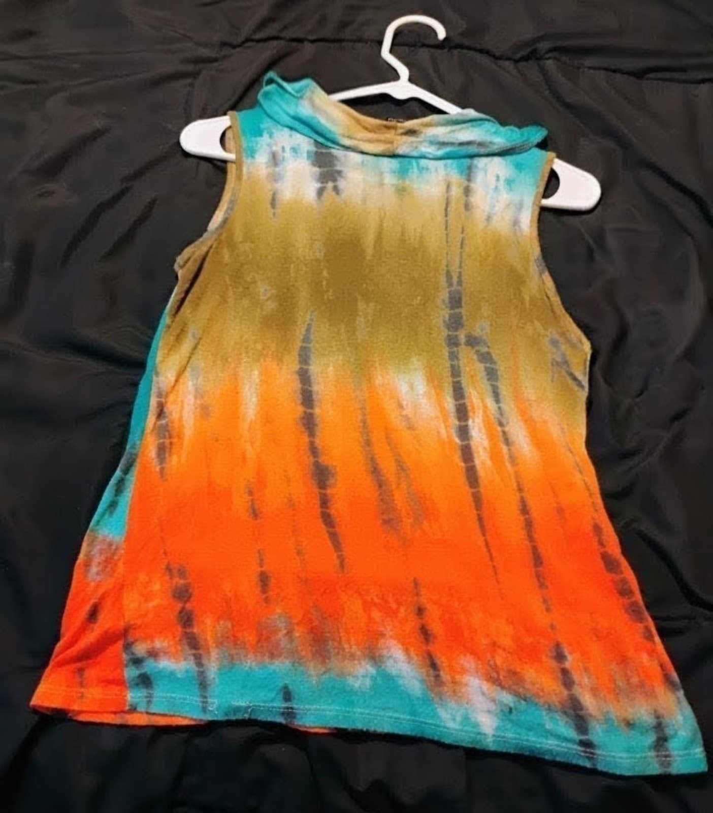 S Point Teal & Orange Tie Dye Cowl Neck Tank - Size S - EUC - Thumbnail 3