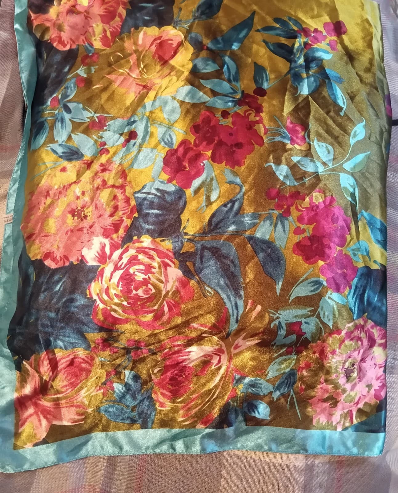 Corciova Large 35" Square Satin Scarf - Floral Print Silk-Feel Wrap - Thumbnail 2
