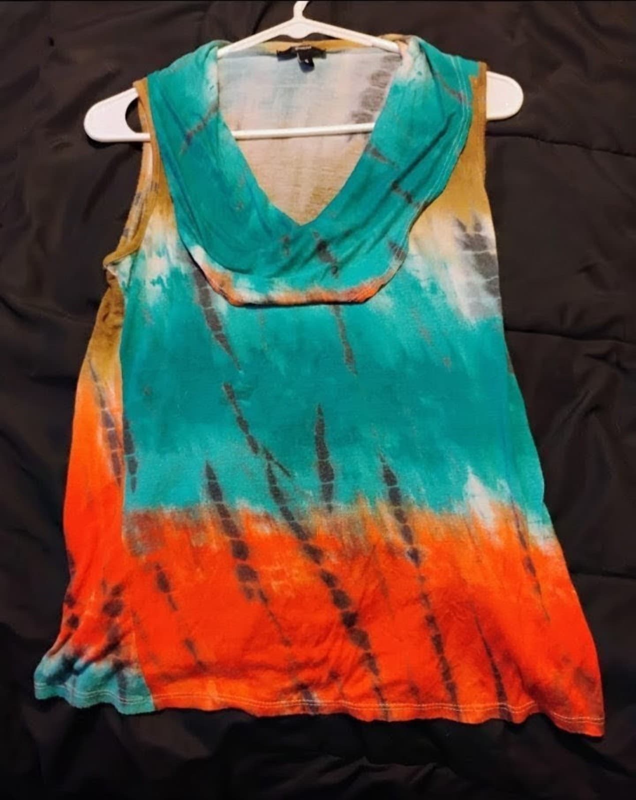 S Point Teal & Orange Tie Dye Cowl Neck Tank - Size S - EUC - Thumbnail 2