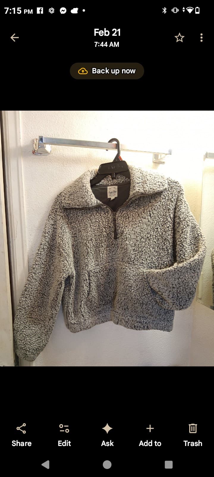 Cozy Hippie Rose Cloud-Soft Sherpa Quarter-Zip Pullover - Grey (Size L) - Thumbnail 2