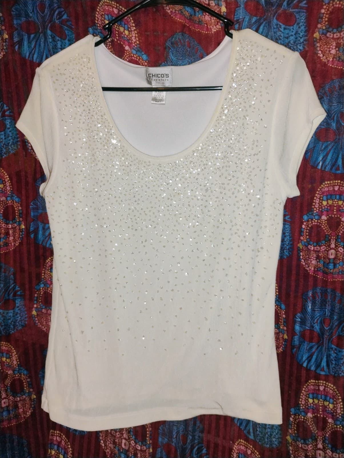 Chico's Cream Sequin Blouse