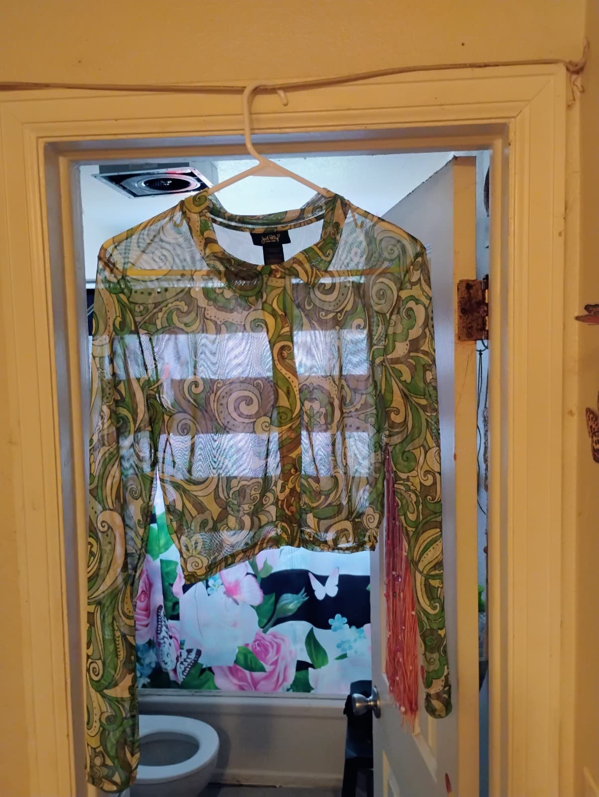 Two "Just Polly" sheer, stretch, button up, crop tops - Thumbnail 4