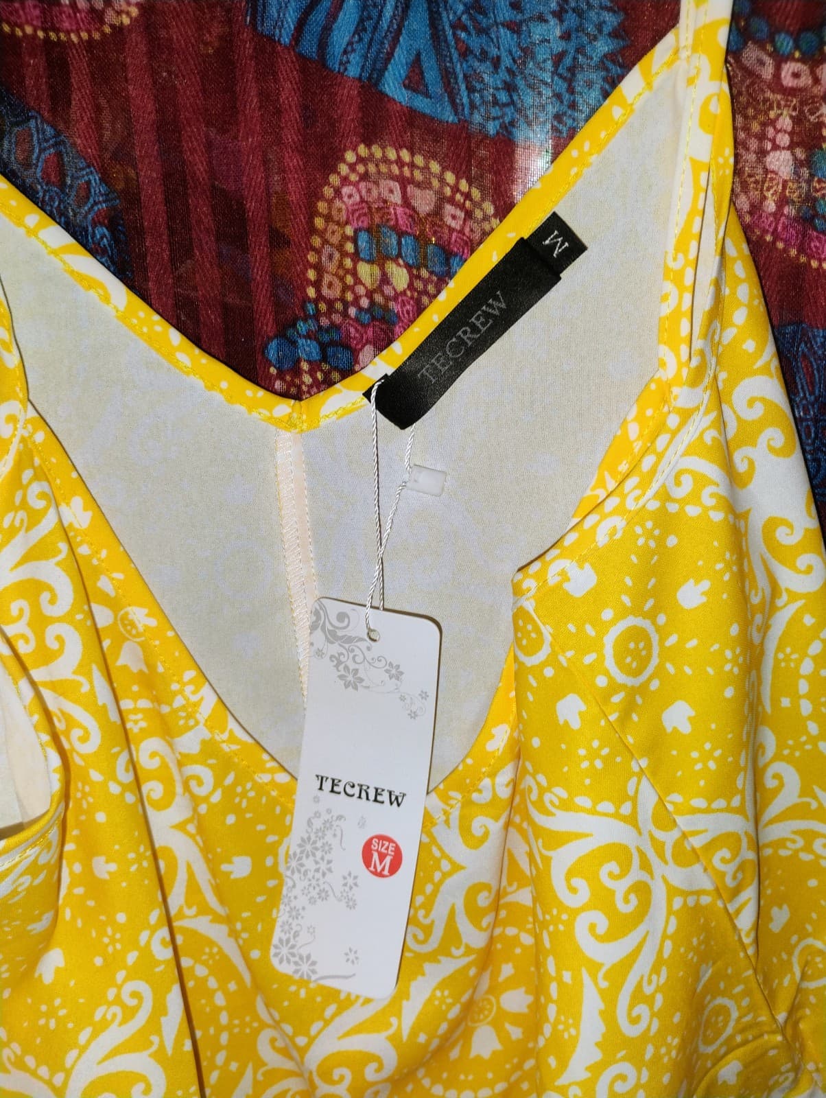 TECREW Yellow Mandala Print Spaghetti Strap Top, M. - Thumbnail 2
