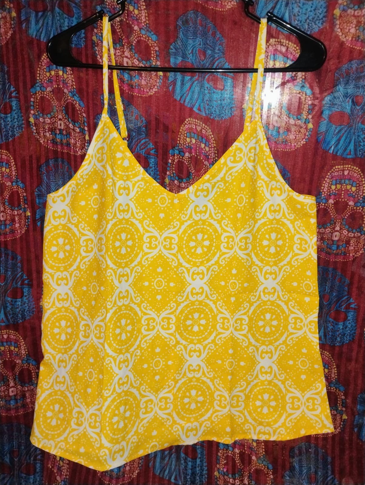 TECREW Yellow Mandala Print Spaghetti Strap Top, M.