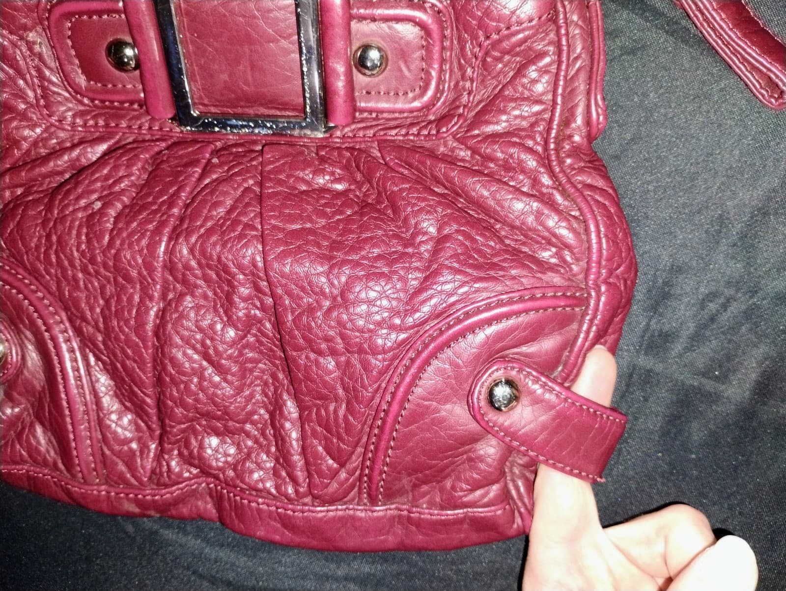 Black Rivet, small,red, leather, crossbody bag. - Thumbnail 4