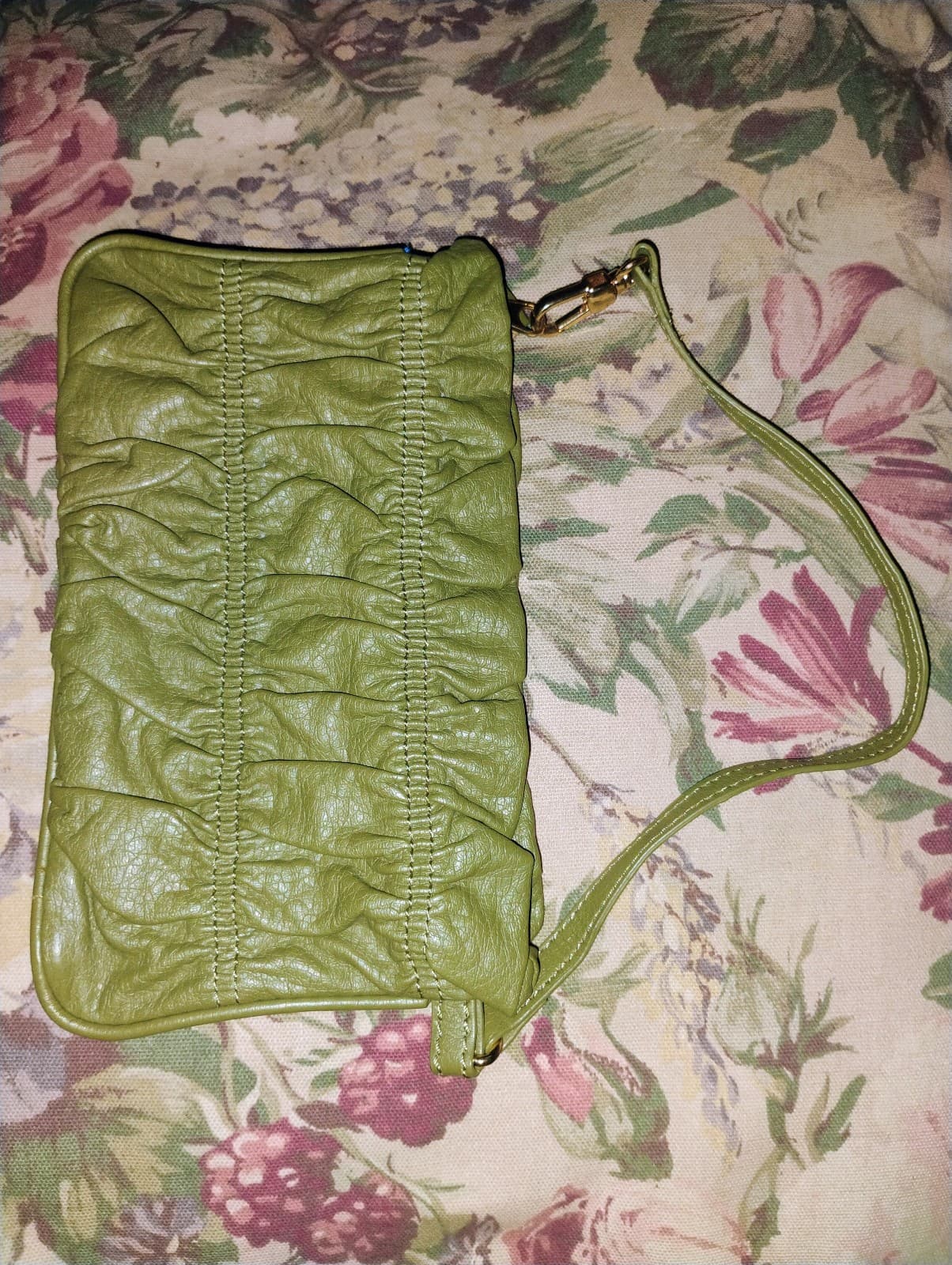 JM Collection Green Leather Clutch - Thumbnail 2