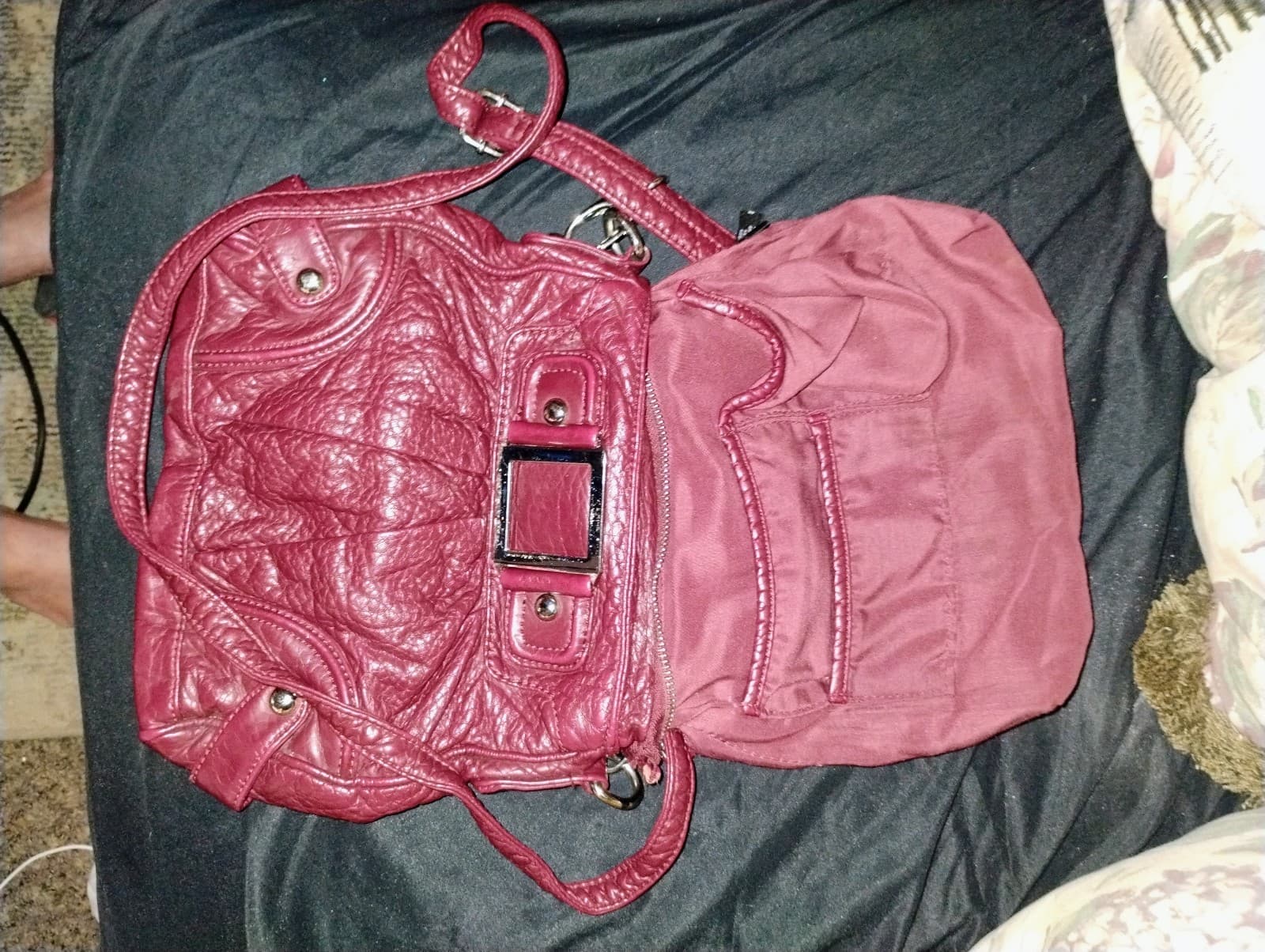 Black Rivet, small,red, leather, crossbody bag. - Thumbnail 9