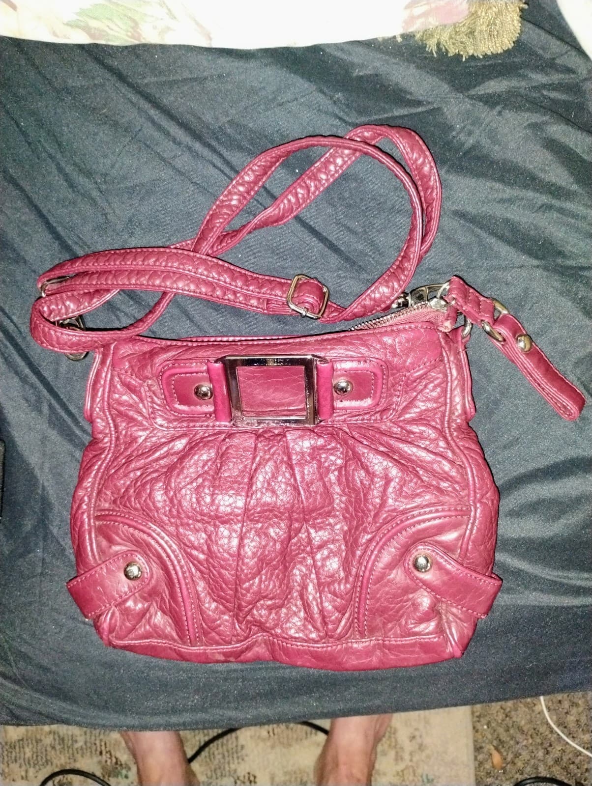 Black Rivet, small,red, leather, crossbody bag.