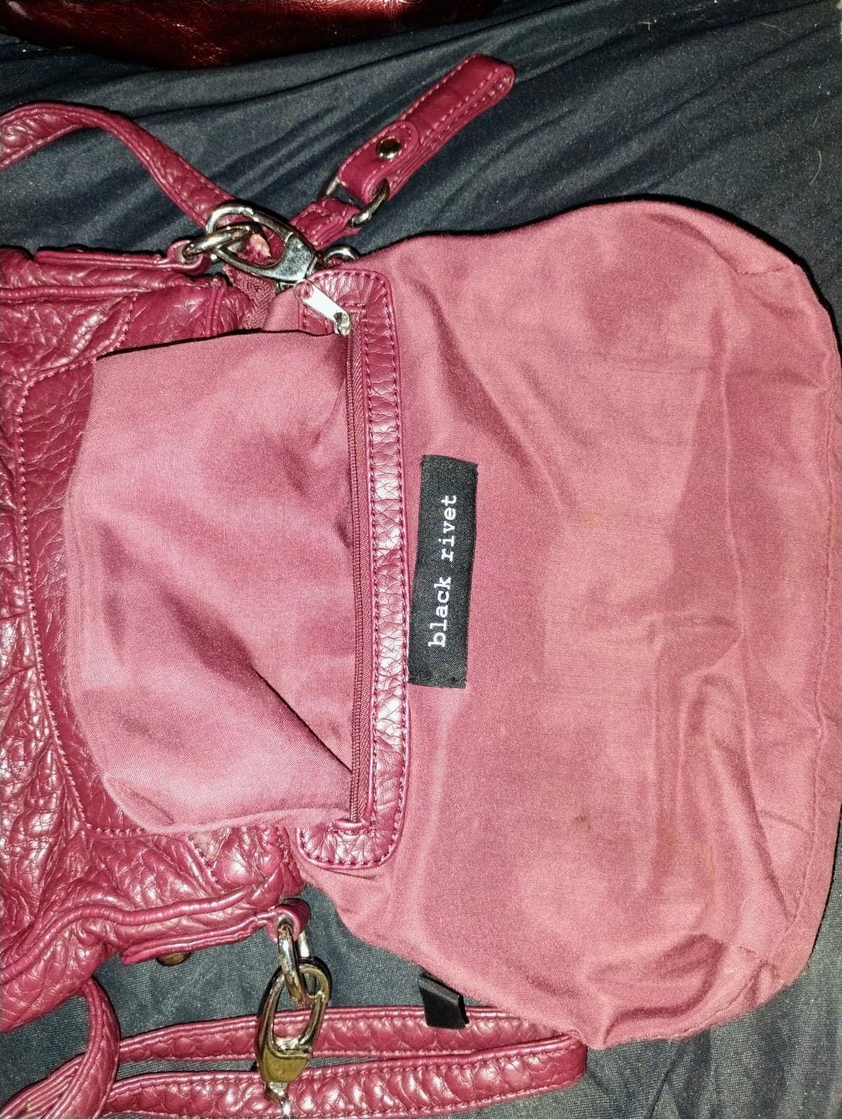 Black Rivet, small,red, leather, crossbody bag. - Thumbnail 6