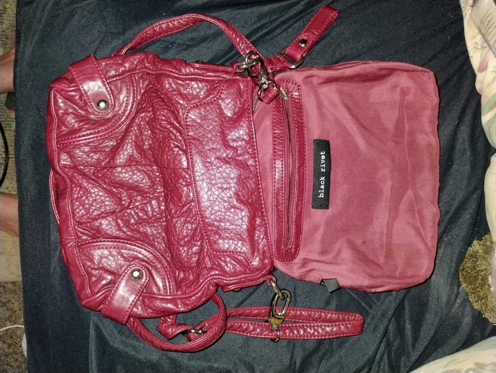 Black Rivet, small,red, leather, crossbody bag. - Thumbnail 8