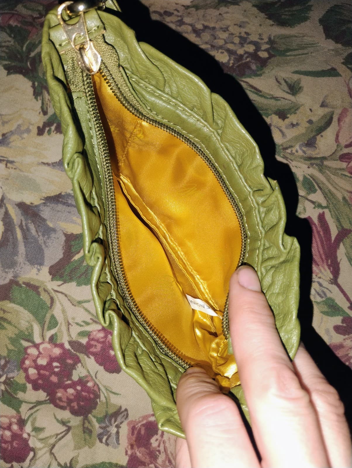 JM Collection Green Leather Clutch - Thumbnail 6