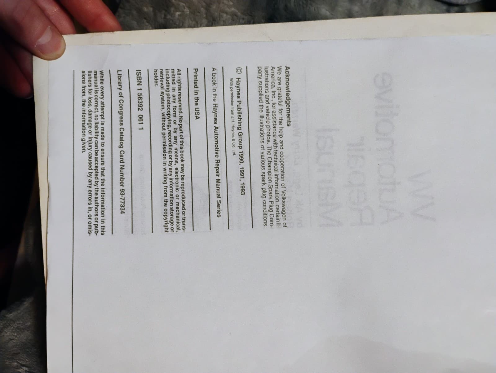 1975-1992 VW Repair Manual - Thumbnail 3