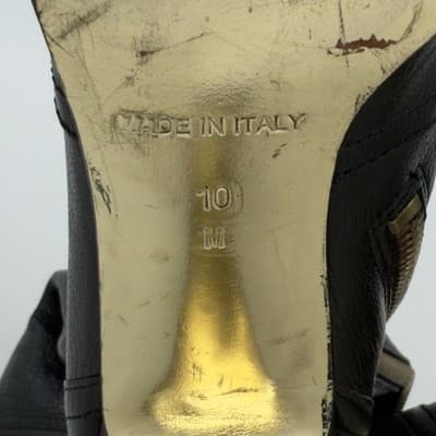 JUICY COUTURE BLACK PEBBLE LEATHER BOOTS Gold Medallion - Size 10M - Thumbnail 5