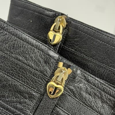 JUICY COUTURE BLACK PEBBLE LEATHER BOOTS Gold Medallion - Size 10M - Thumbnail 7