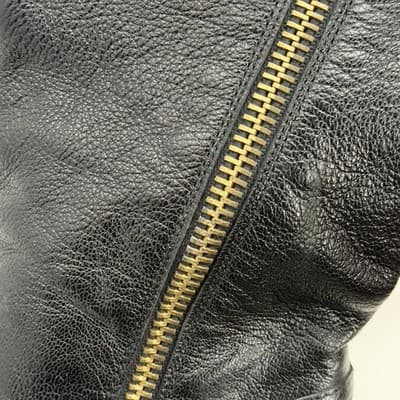 JUICY COUTURE BLACK PEBBLE LEATHER BOOTS Gold Medallion - Size 10M - Thumbnail 6